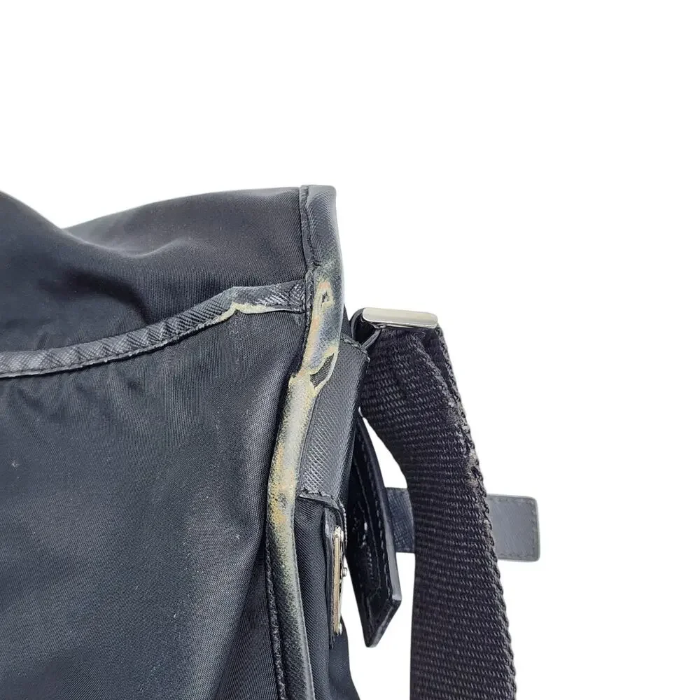 Prada Tessuto Nylon Double Clip Messenger Crossbody Computer Bag Black Unisex